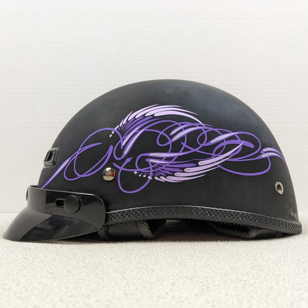 Vega Xts Motorcycle Half Helmet Black Purple Graphics Visor Size Xs 60cm